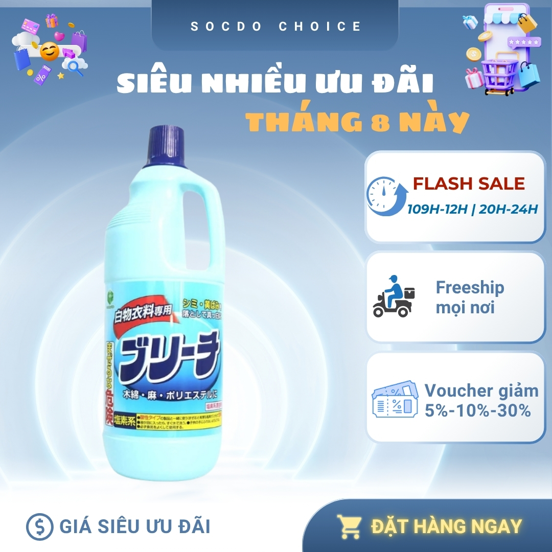 Nước tẩy trắng. tẩy mốc quần áo Chlorine 1500ml